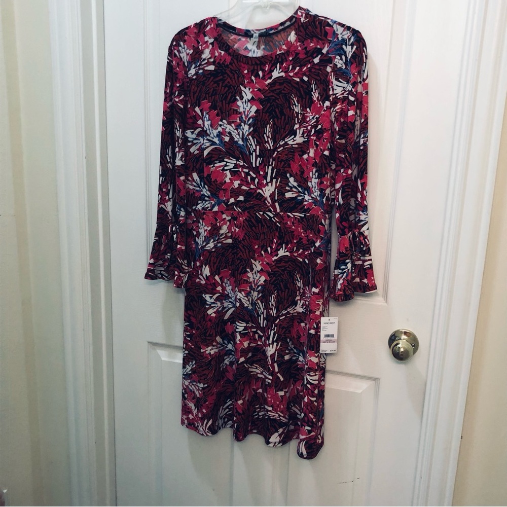 NWT! $79 /$28 Nine West Red and Black Floral Long Sleeve Dress